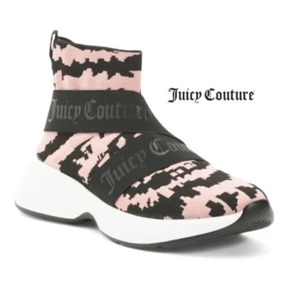 NIB JUICY COUTURE Women 8 Slip On High Top Knit Sneaker Shoes Pink Tie Dye Black - Picture 1 of 10